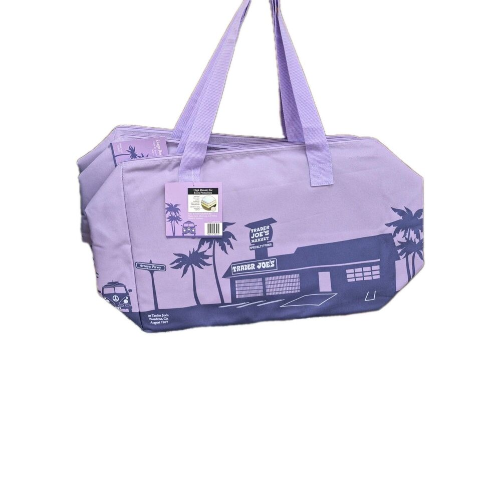 Trader Joe's Lilac Purple Insulated Tote Bag Retro Storefront Graphic